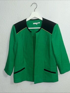 Studio One New York Green Blazer Open Front Padded Shoulders Womens‎ 12 Petite